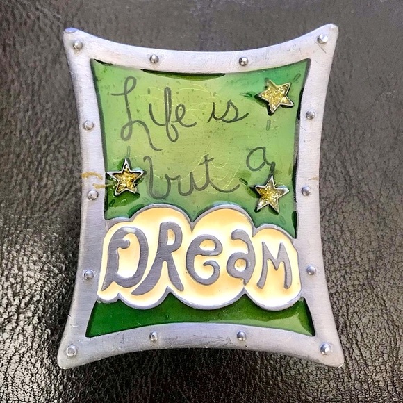 LIFE IS BUT A DREAM small silver and green enamel keepsake jewelry metallic box - Picture 3 of 16